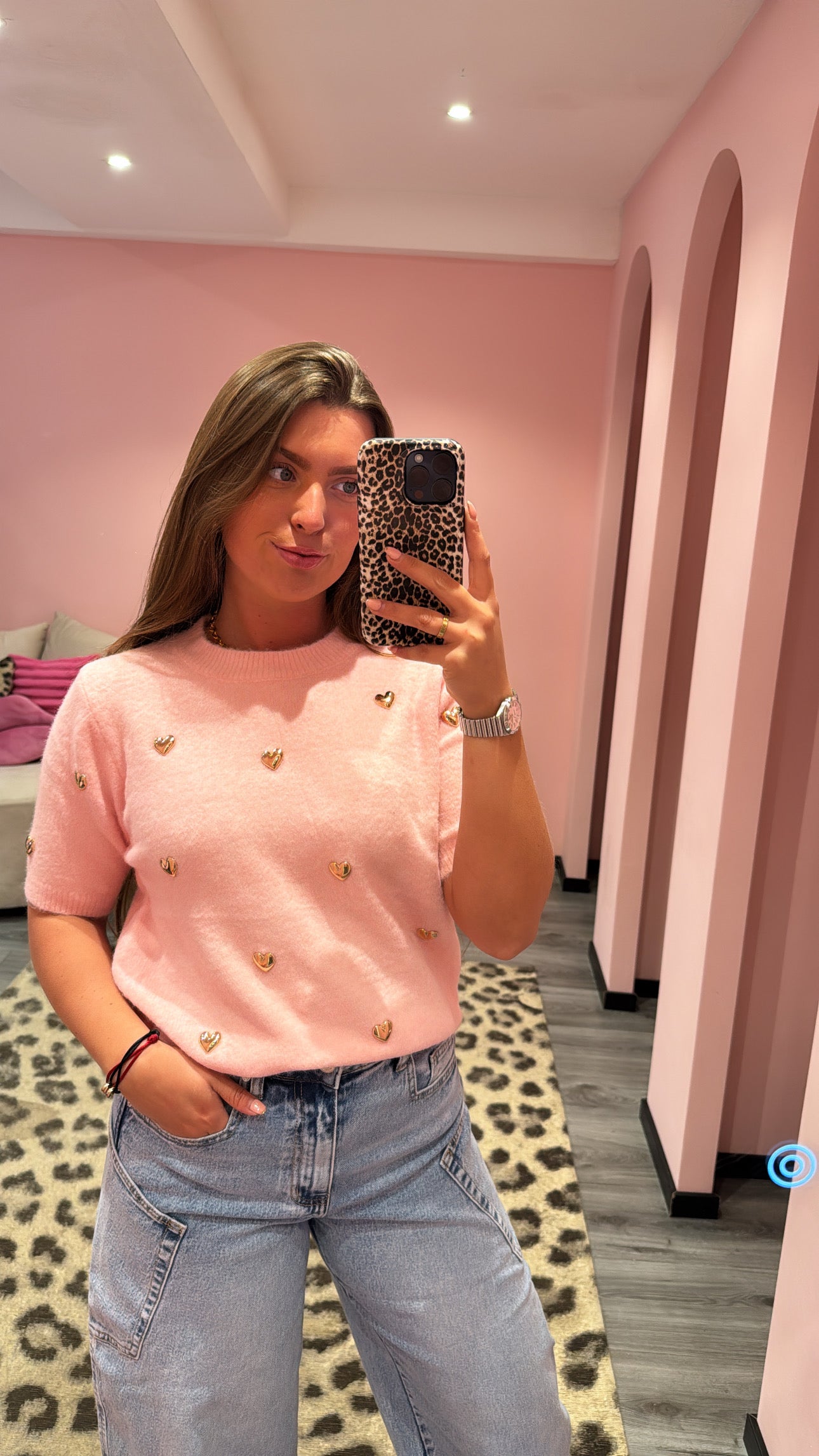 Knitted Hearts Top Roze