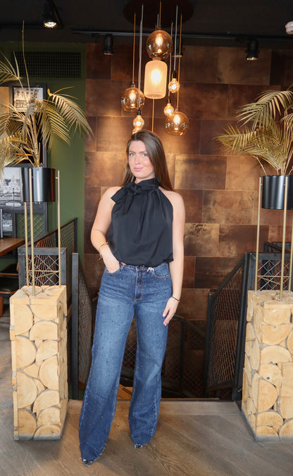 Wide Leg Jeans Queen Hearts Strass Extra Lang 3868