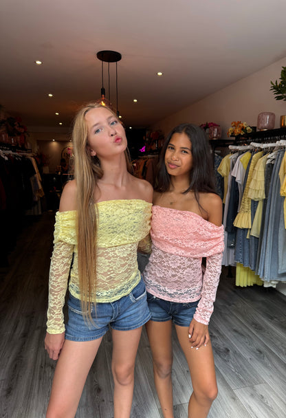 Luna Off Shoulder Lace Top Peach ByMila
