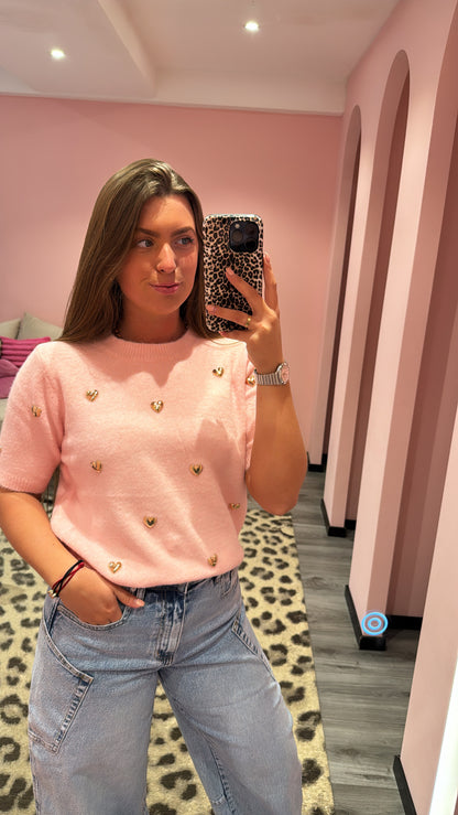 Knitted Hearts Top Roze