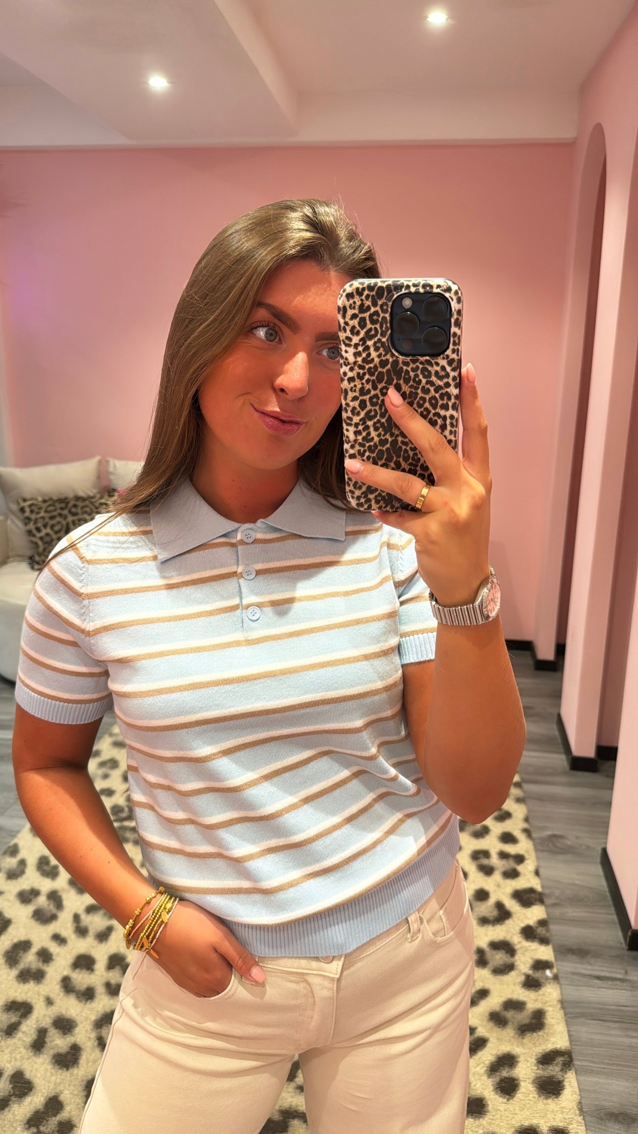 Polo Knit Top Licht Blauw