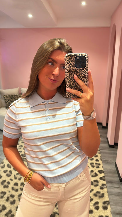 Polo Knit Top Licht Blauw