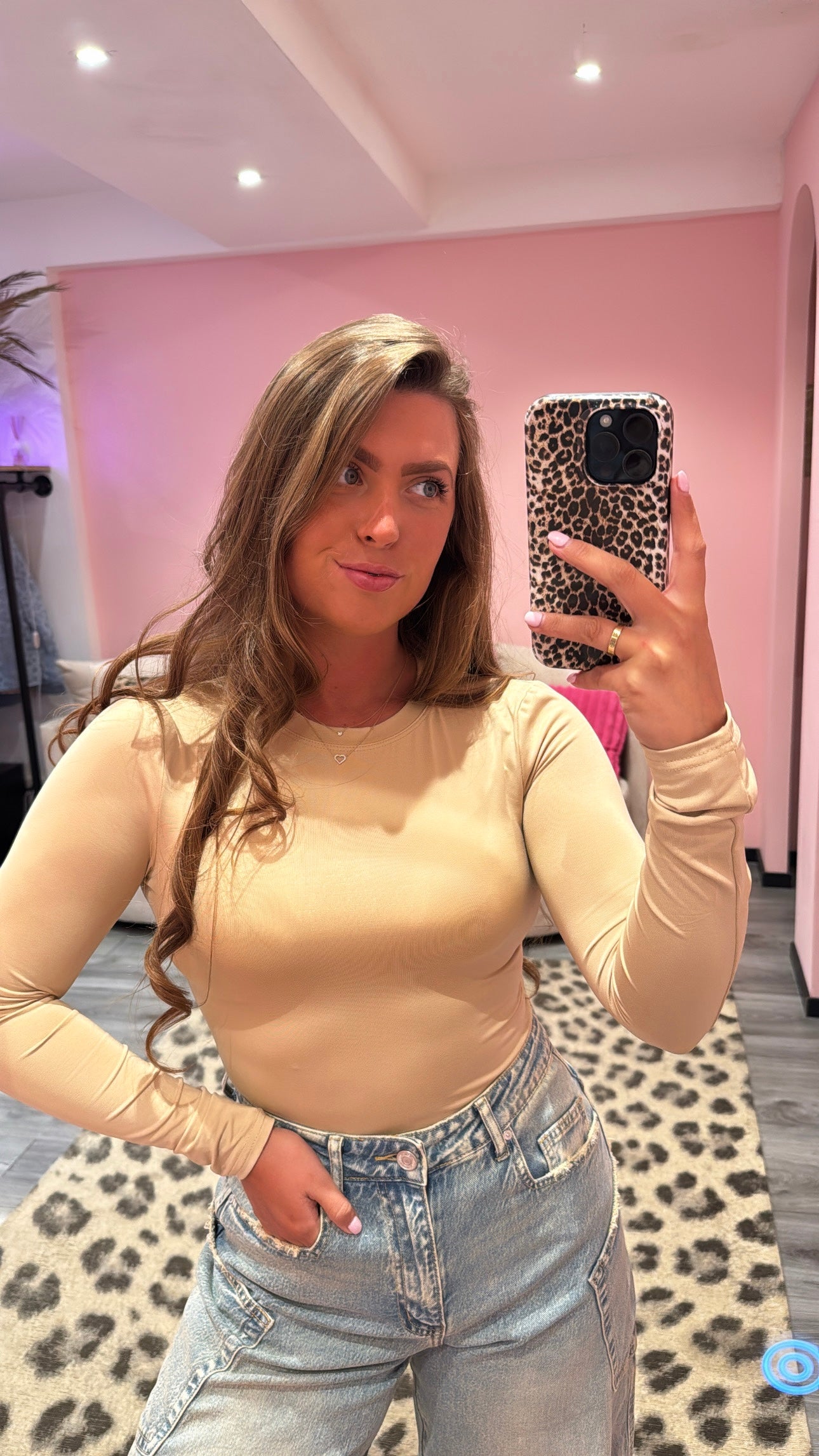 Stretchy Body Lange Mouw Beige