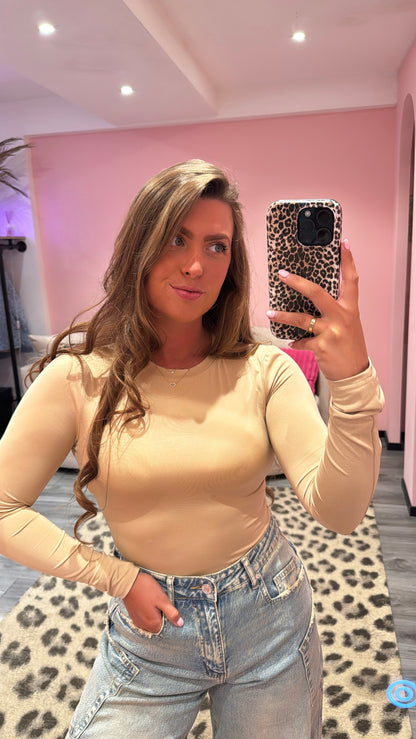 Stretchy Body Lange Mouw Beige