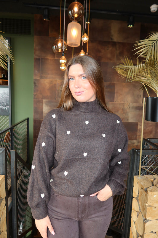 Knitted Hearts Col Trui Bruin