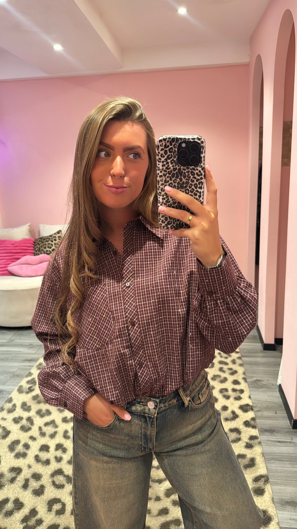 Sparkle Check Blouse Bordeaux