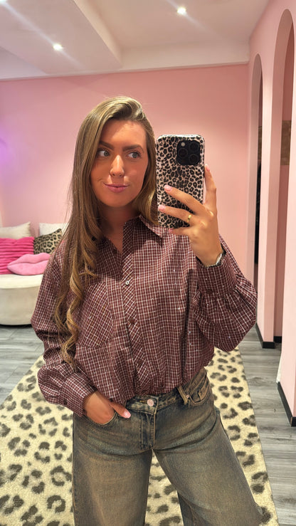 Sparkle Check Blouse Bordeaux