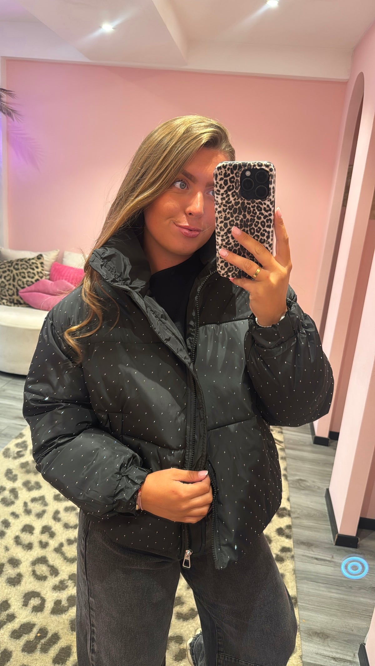 Strass Puffer Jacket Zwart