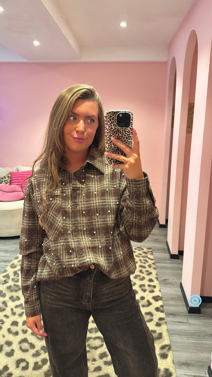 Flannel Sparkle Strass Blouse Bruin 3915