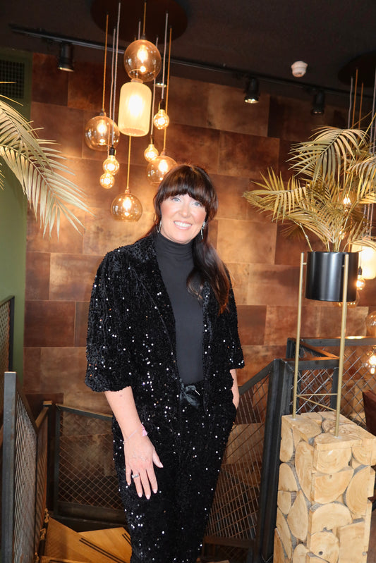 Ambika Velvet Paillet Blazer Zwart