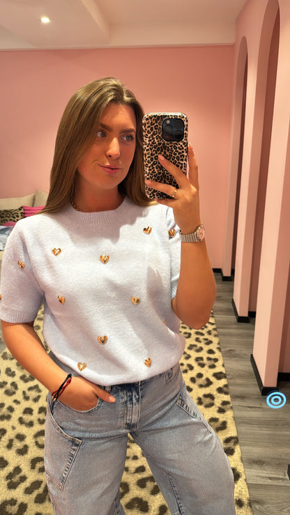Knitted Hearts Top Blauw