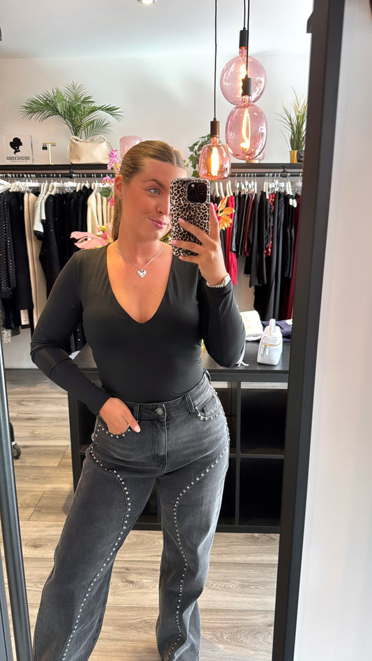 Stretchy Body V Hals Zwart