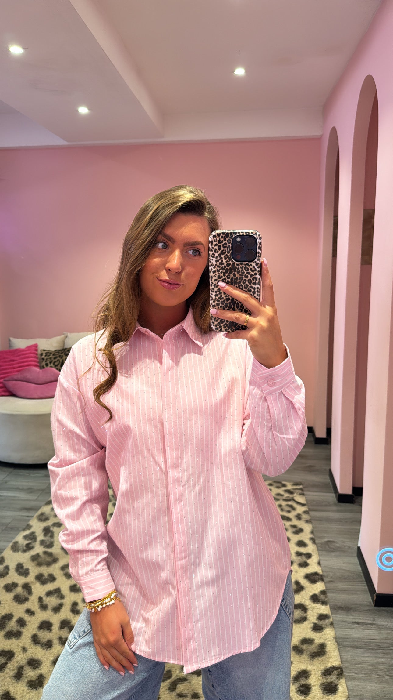 Strass Stripe Blouse Roze