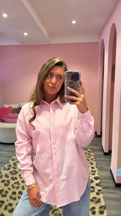 Strass Stripe Blouse Roze