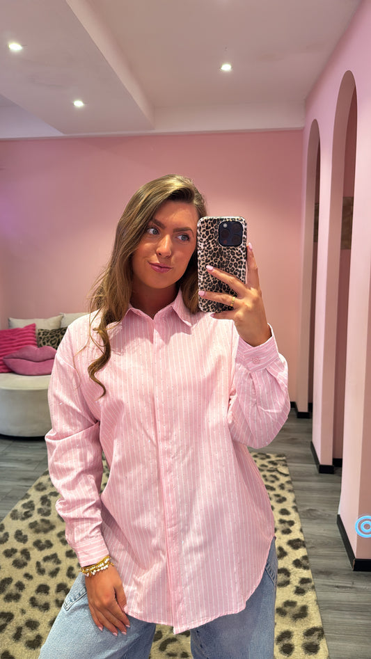Strass Stripe Blouse Roze