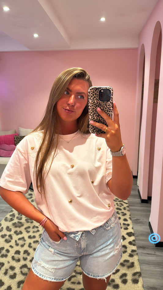 Golden Hearts T-Shirt Roze