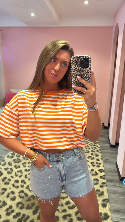Stripe T-Shirt Oranje/Wit