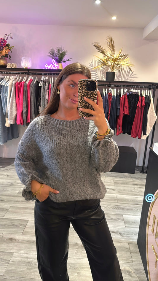 Knitted Ruffle Trui Grijs