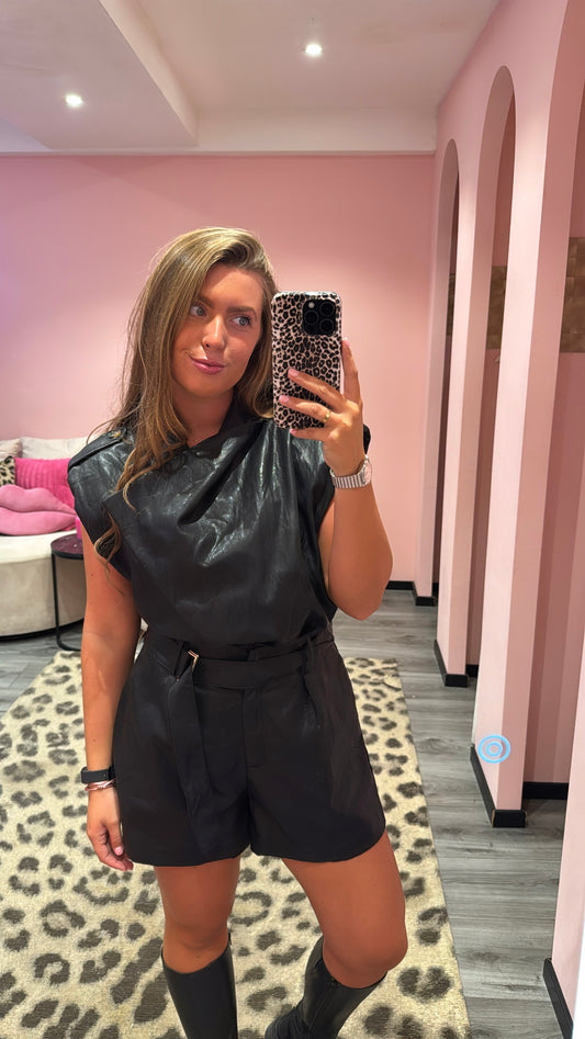 Romy Leatherlook Playsuit Zwart 4979