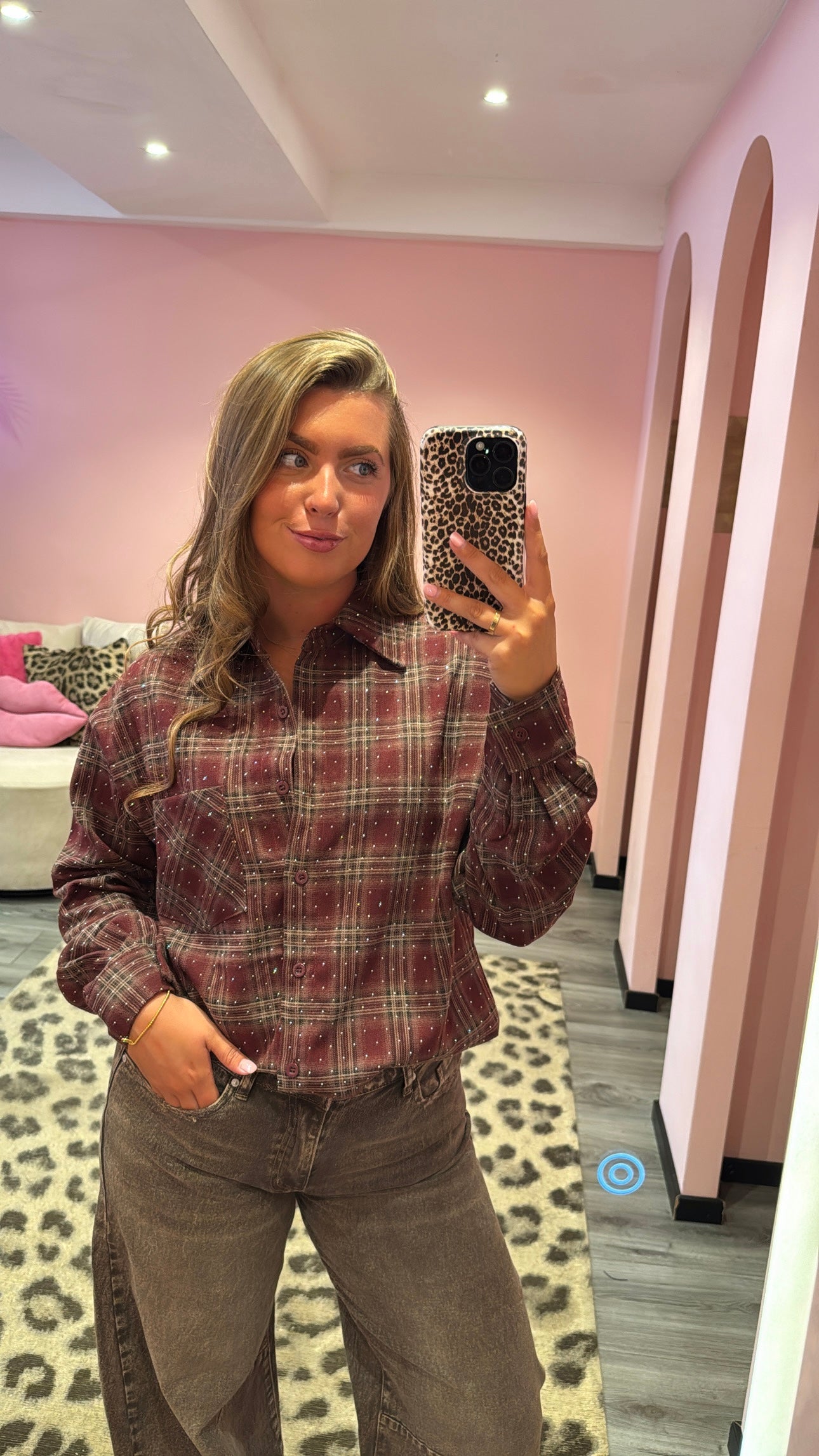 Checkered Flannel Sparkle Blouse Bordeaux