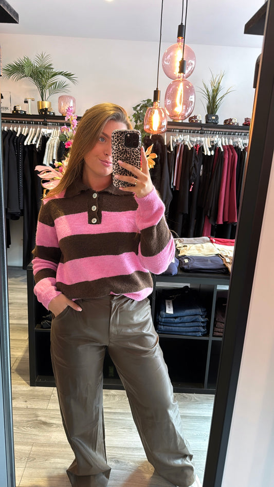 Ambika Knitted Polo Bruin/Roze