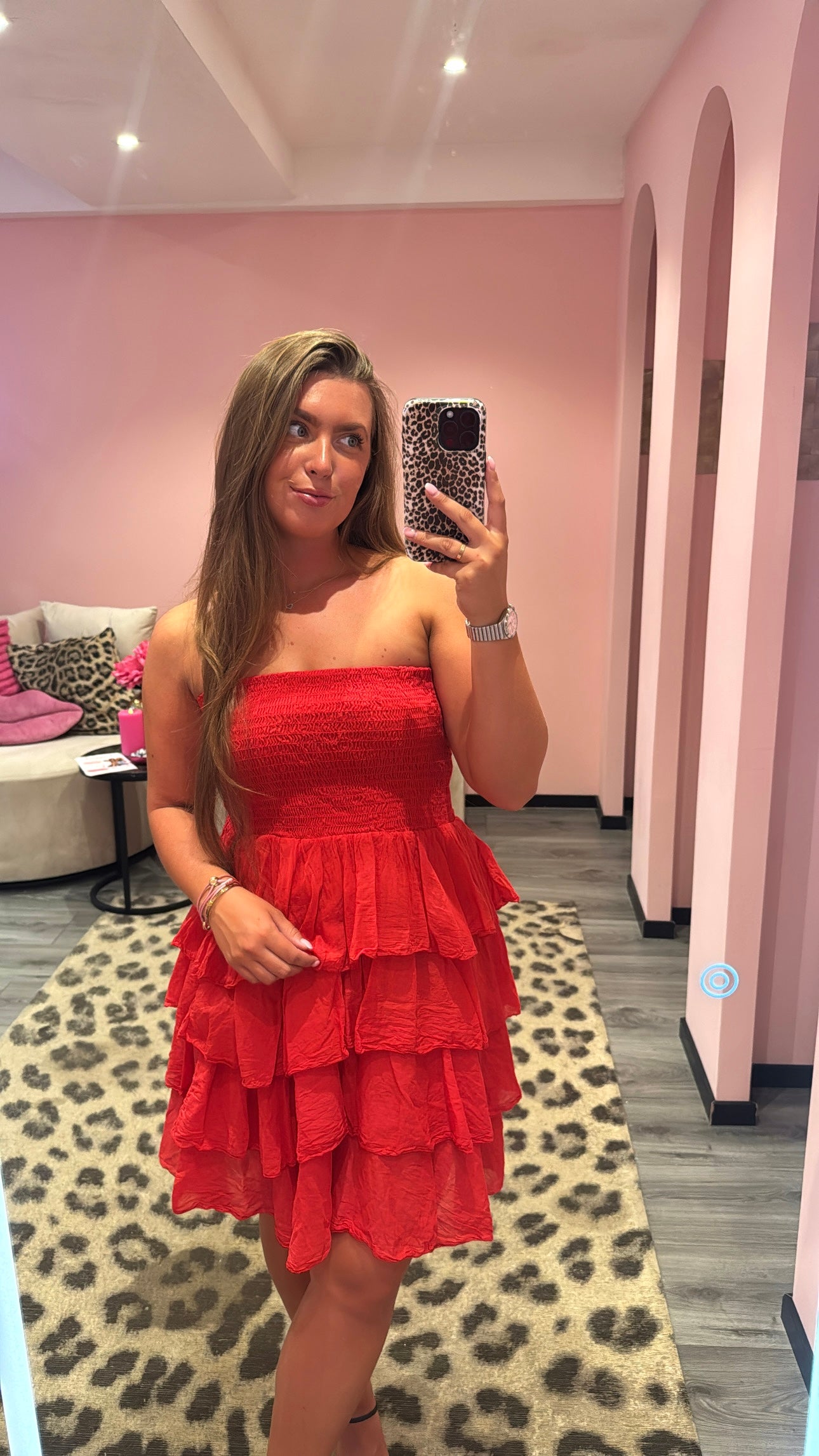 Valentina Bandeau Ruffle Dress Rood