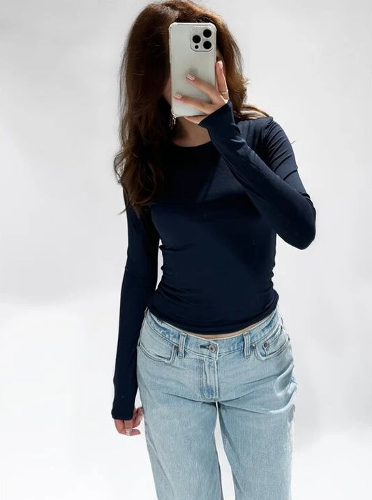 Basic Longsleeve Zia Top Navy Blue ByMila