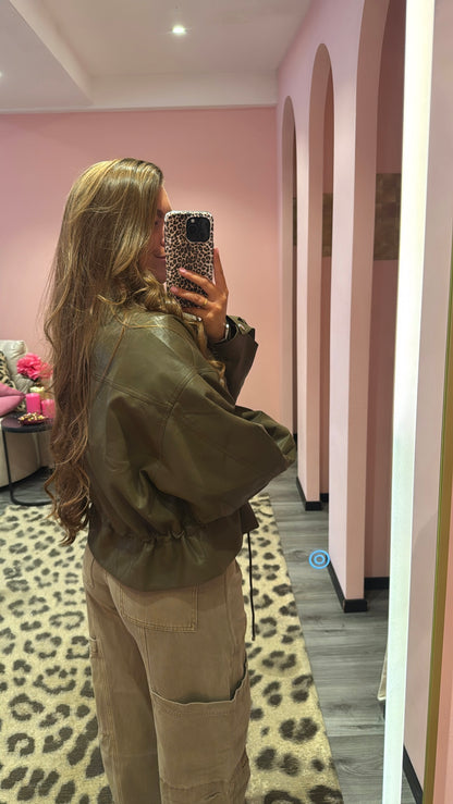 Nova Leather Jacket Army Groen