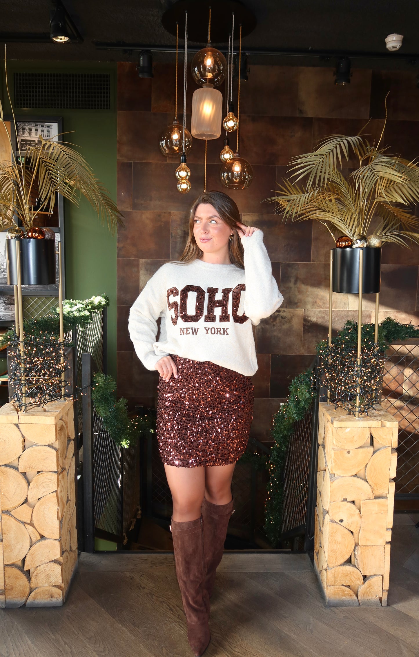 Knitted Soho Trui Paillet Bruin