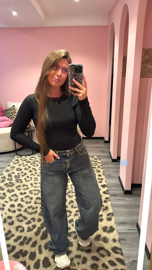 Queen Hearts Barrel Jeans Mid Waist Denim 5029-1