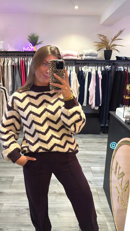Knitted Zigzag Trui Aubergine