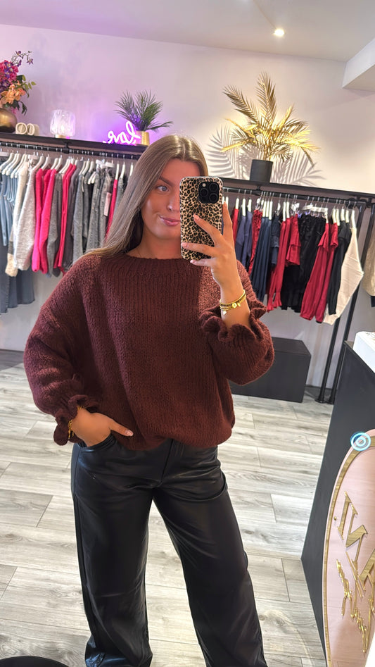Knitted Ruffle Trui Bordeaux