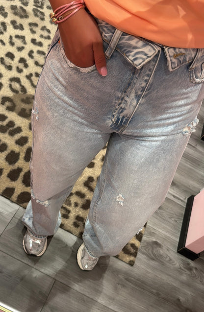 Queen Hearts Jeans Folded Waist Wide Leg 3931-1