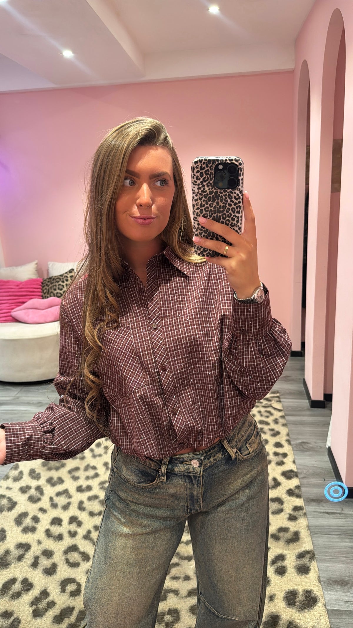 Sparkle Check Blouse Bordeaux