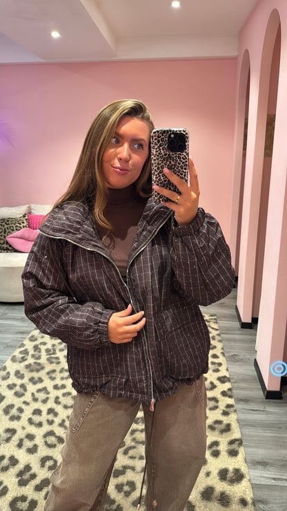 Macy Puffer Jacket Brown Strass 8564