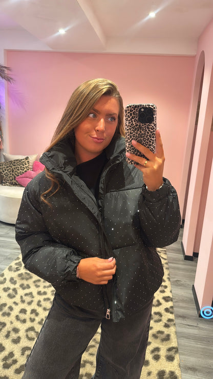 Strass Puffer Jacket Zwart