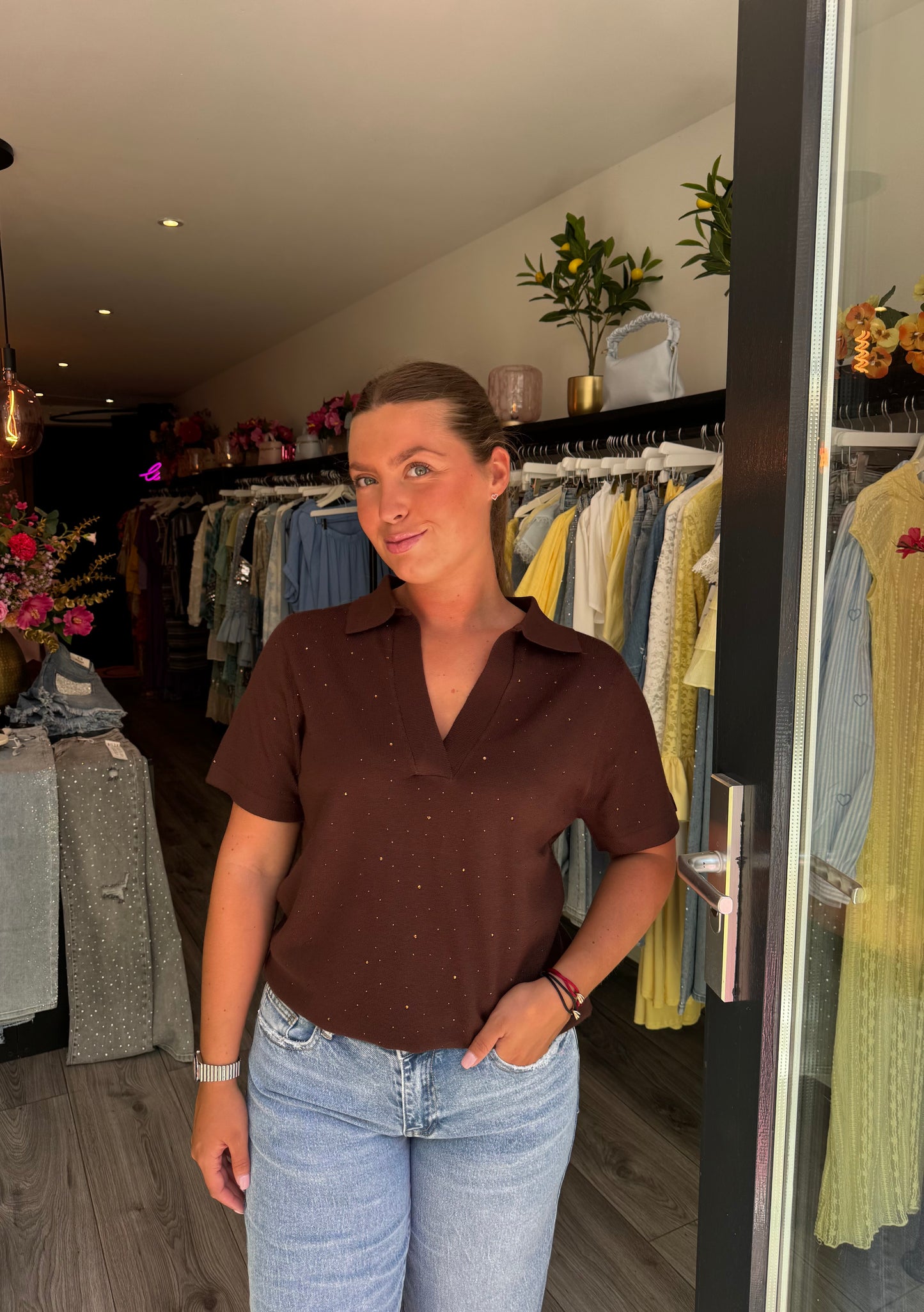 Knitted Polo Strass Bruin
