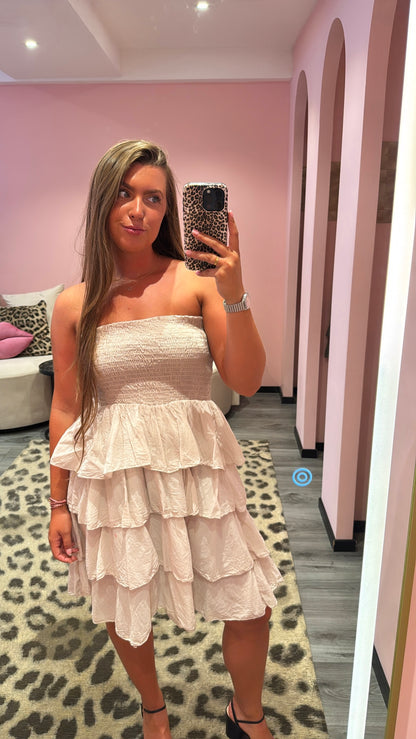 Valentina Bandeau Ruffle Dress Beige
