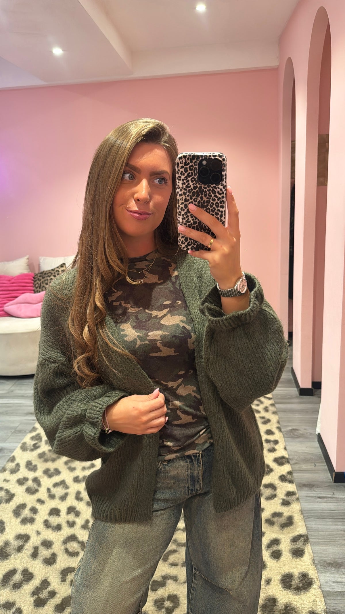Cozy Knit Cardigan Army Groen