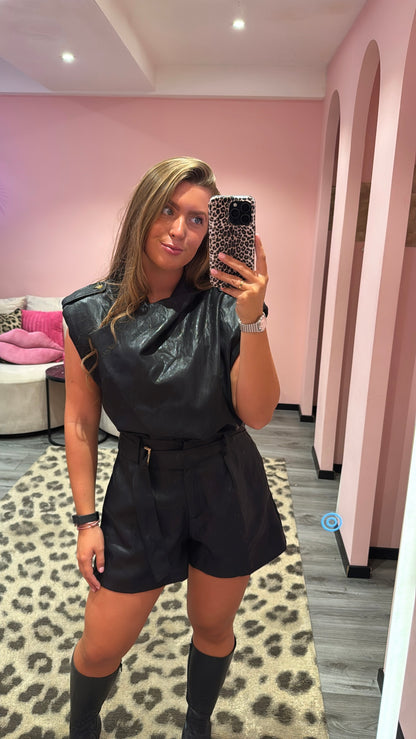 Romy Leatherlook Playsuit Zwart 4979