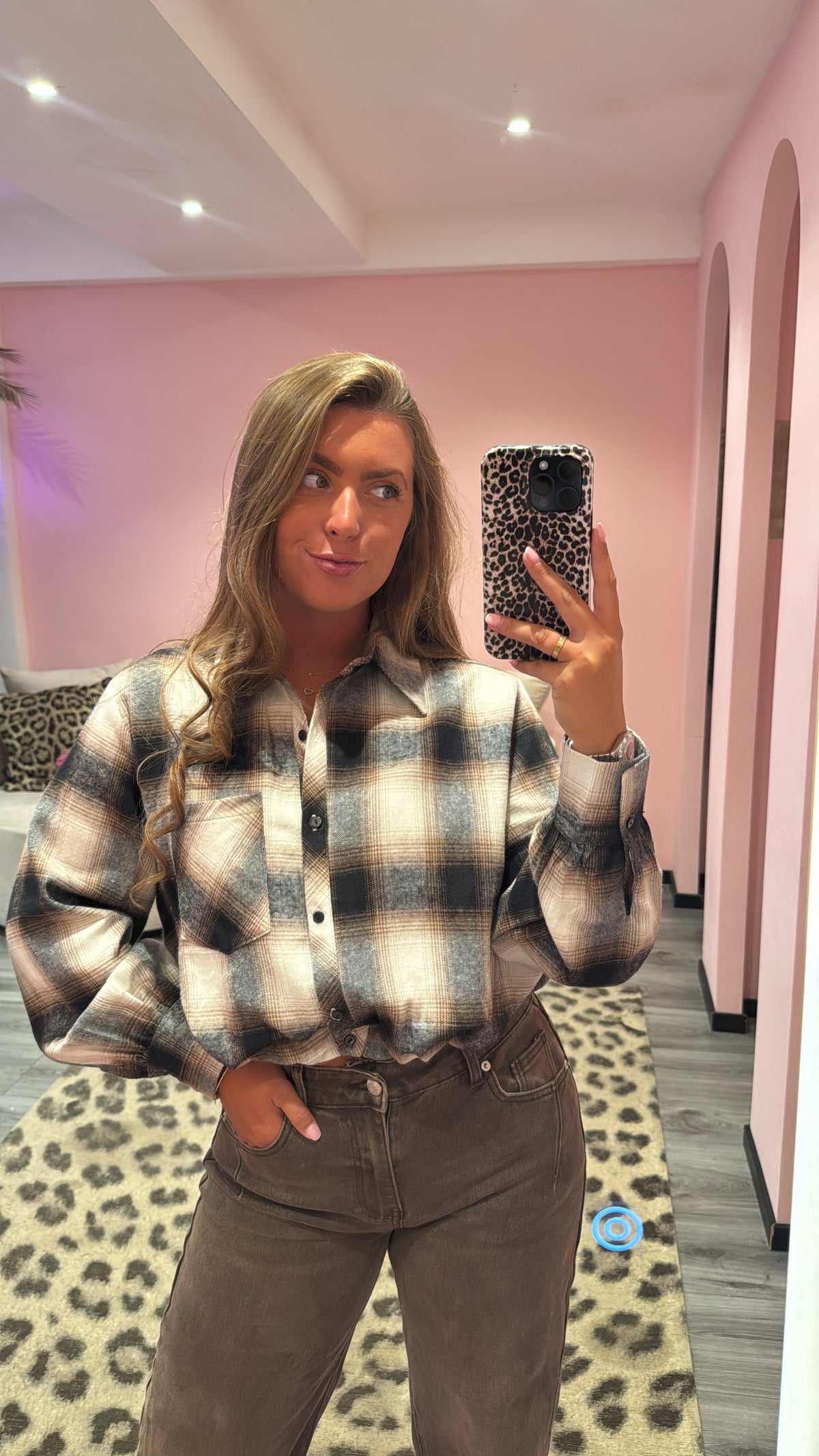 Blouse Flanel Cropped Bruin/Beige 5747