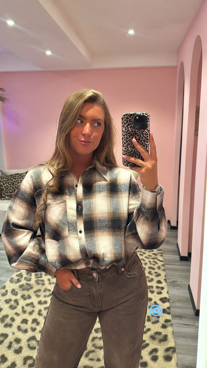Blouse Flanel Cropped Bruin/Beige 5747