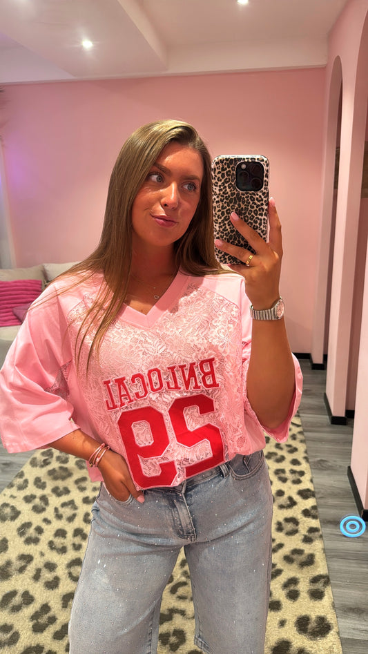 Baseball Lace Top Roze