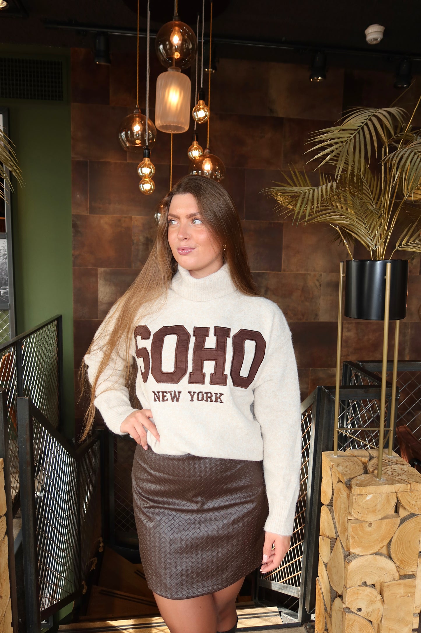 Knitted Soho Col Trui Beige/Bruin