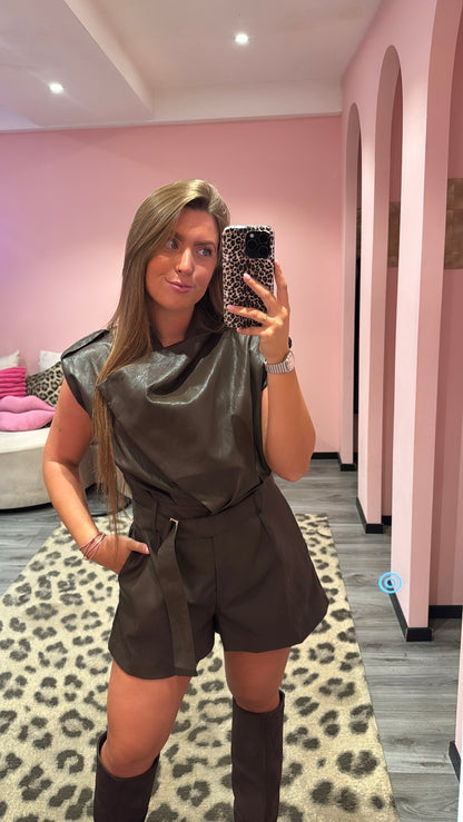 Romy Leatherlook Playsuit Bruin 4979