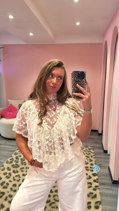 Boho Chic Lace Top Beige