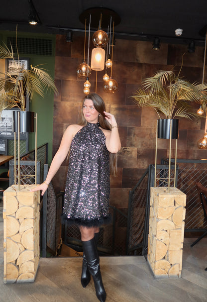 Paillet Feather Jurkje Zilver/Zwart