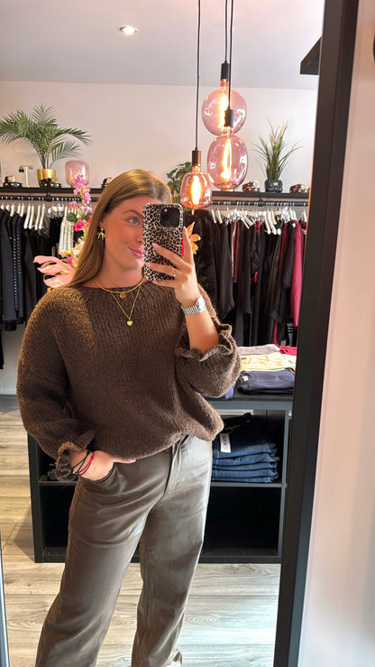 Knitted Ruffle Trui Bruin