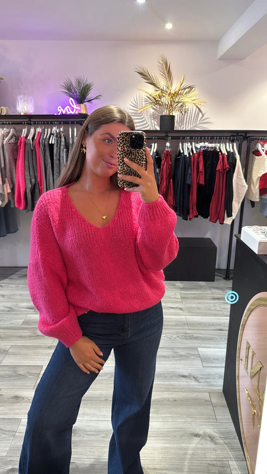 Knitted V Hals Trui Roze