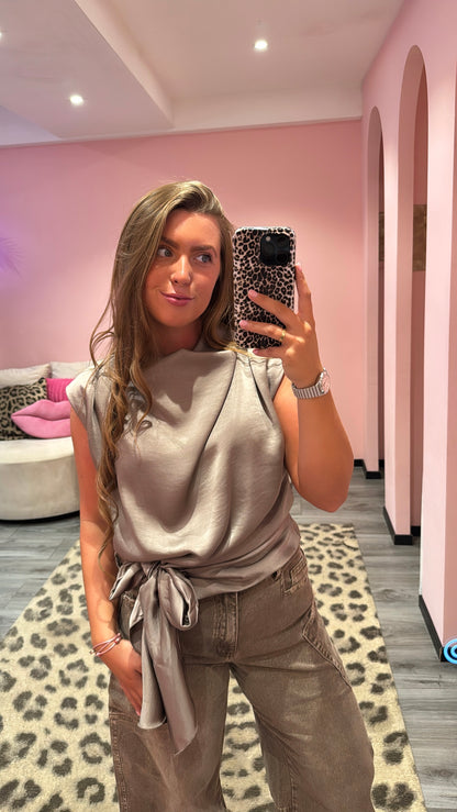 Amélie Satin Top Taupe
